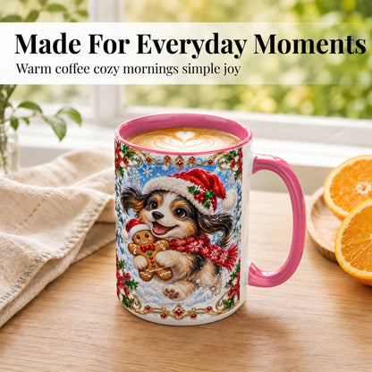 #pl[15oz|Pink] Christmas Gingerbread Puppy Coffee Mug, Santa Dog Mug, Ceramic Cup