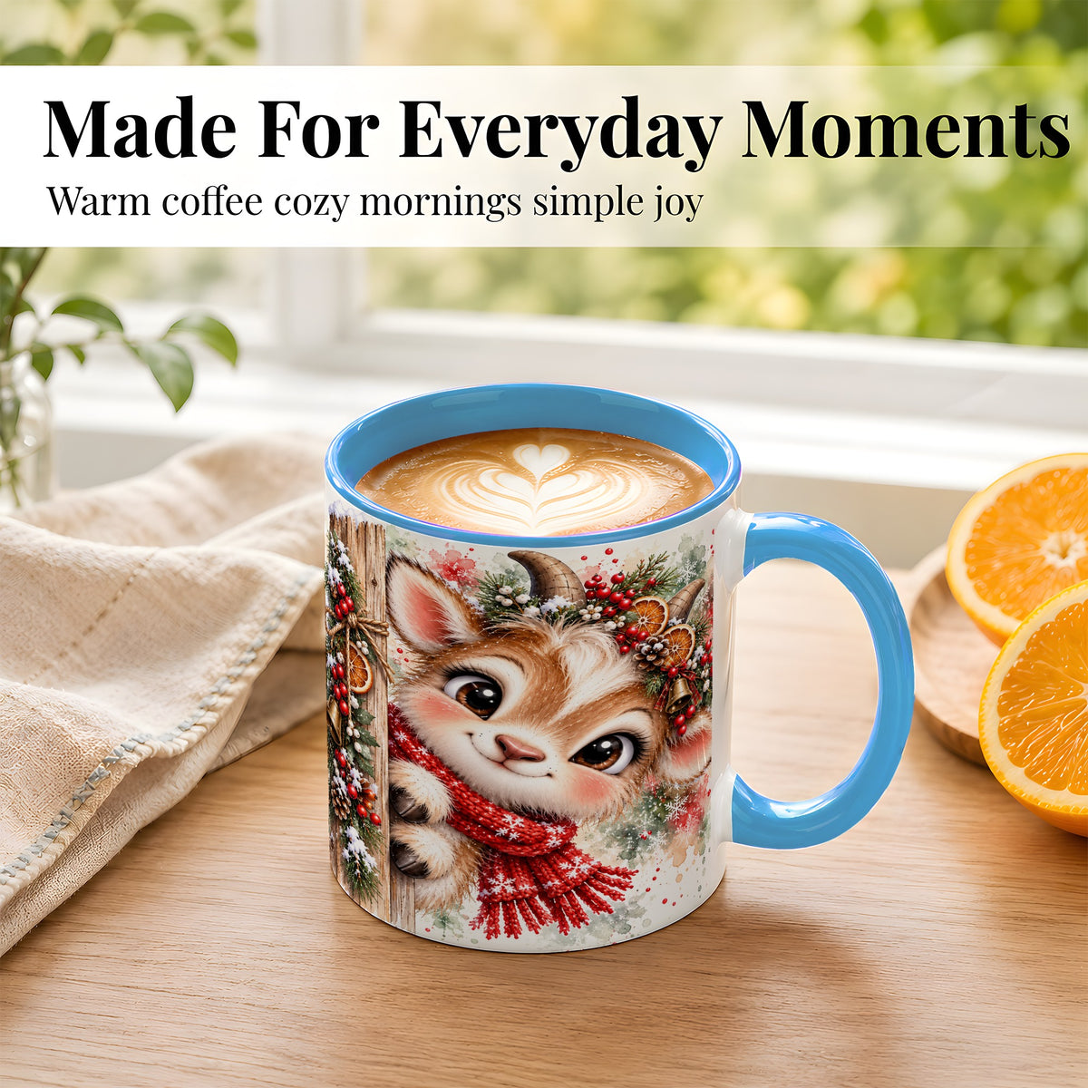#pl[11oz|Blue] Christmas Reindeer Coffee Mug, Winter Deer Mug, Ceramic Cup