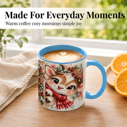 #pl[11oz|Blue] Christmas Reindeer Coffee Mug, Winter Deer Mug, Ceramic Cup