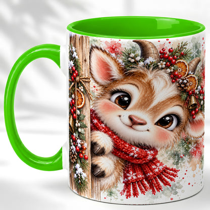 #pl[11oz|Green] Christmas Reindeer Coffee Mug, Winter Deer Mug, Ceramic Cup