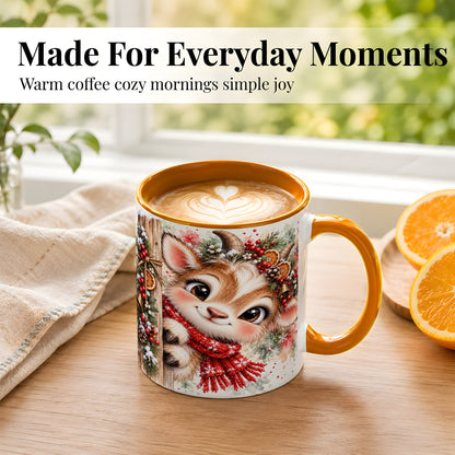 #pl[11oz|Orange] Christmas Reindeer Coffee Mug, Winter Deer Mug, Ceramic Cup