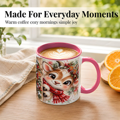 #pl[11oz|Pink] Christmas Reindeer Coffee Mug, Winter Deer Mug, Ceramic Cup