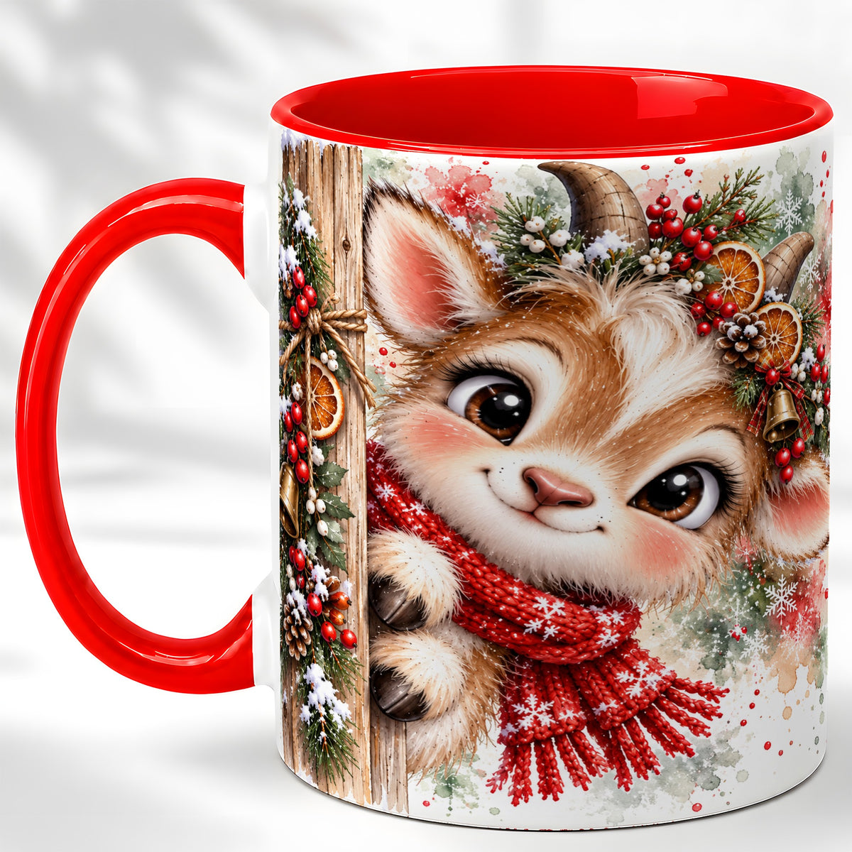 Christmas Reindeer Coffee Mug, Winter Deer Mug, Ceramic Cup