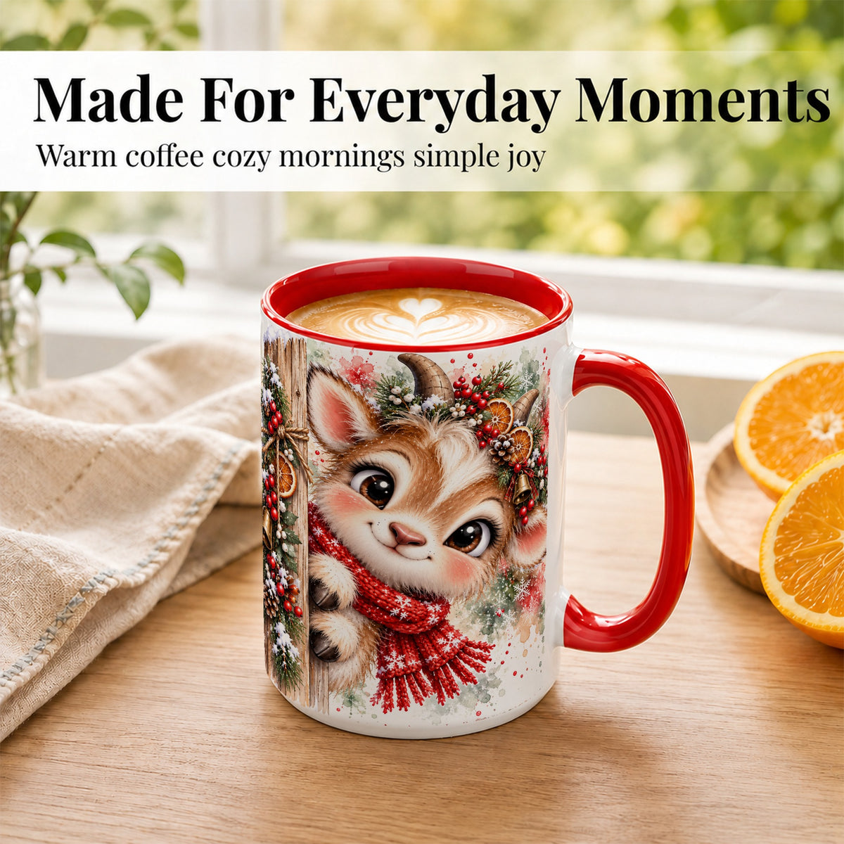 #pl[15oz|Red] Christmas Reindeer Coffee Mug, Winter Deer Mug, Ceramic Cup