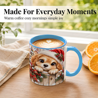 #pl[11oz|Blue] Christmas Puppy Coffee Mug, Santa Hat Dog Mug, Ceramic Cup