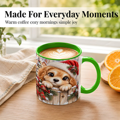 #pl[11oz|Green] Christmas Puppy Coffee Mug, Santa Hat Dog Mug, Ceramic Cup
