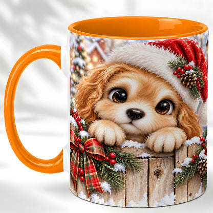 #pl[11oz|Orange] Christmas Puppy Coffee Mug, Santa Hat Dog Mug, Ceramic Cup