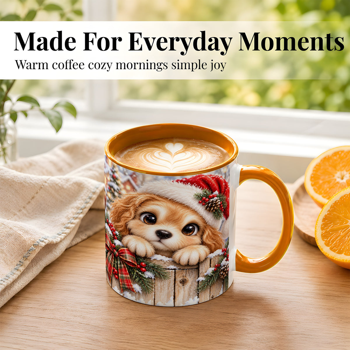 #pl[11oz|Orange] Christmas Puppy Coffee Mug, Santa Hat Dog Mug, Ceramic Cup