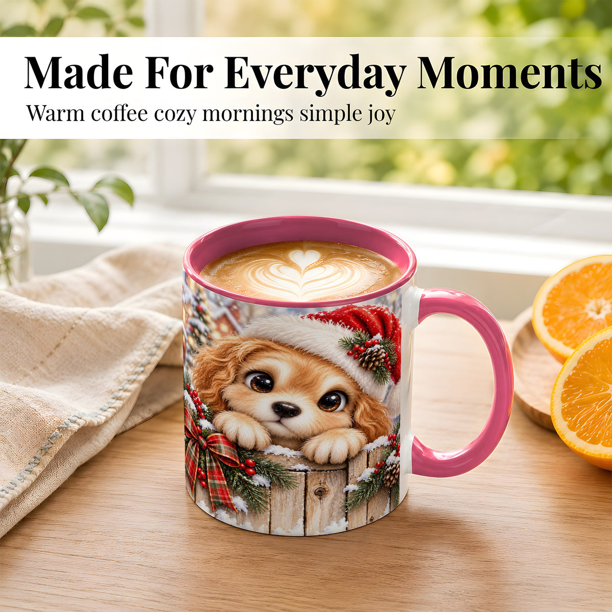 #pl[11oz|Pink] Christmas Puppy Coffee Mug, Santa Hat Dog Mug, Ceramic Cup