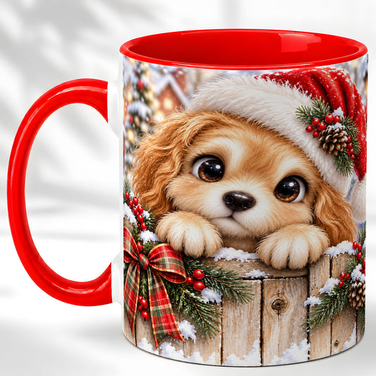 Christmas Puppy Coffee Mug, Santa Hat Dog Mug, Ceramic Cup