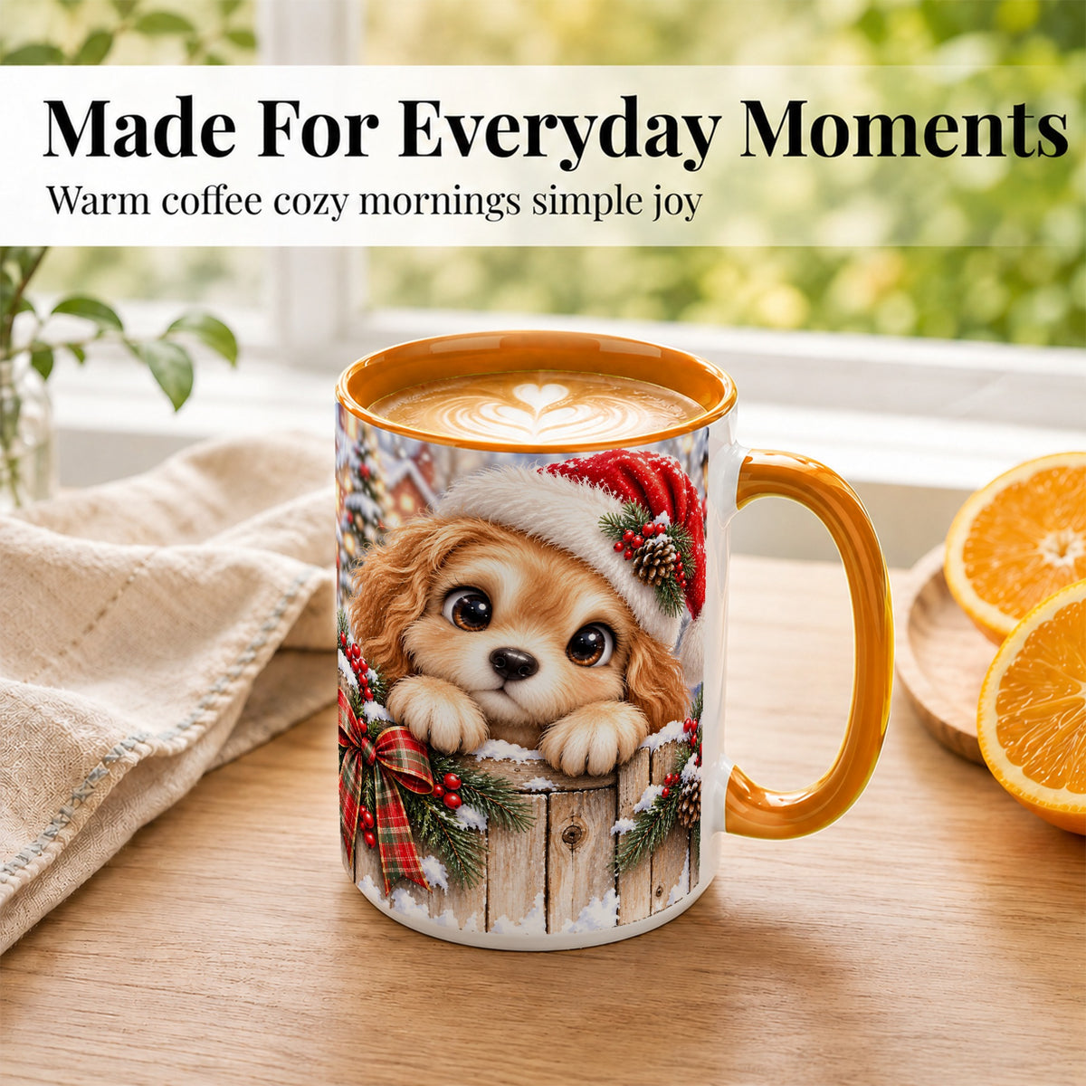 #pl[15oz|Orange] Christmas Puppy Coffee Mug, Santa Hat Dog Mug, Ceramic Cup