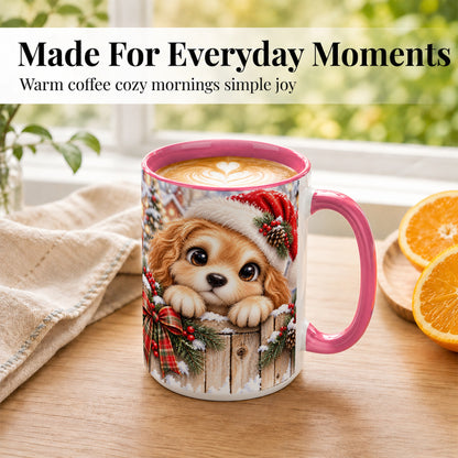 #pl[15oz|Pink] Christmas Puppy Coffee Mug, Santa Hat Dog Mug, Ceramic Cup