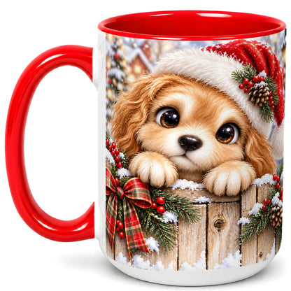 #pl[15oz|Red] Christmas Puppy Coffee Mug, Santa Hat Dog Mug, Ceramic Cup