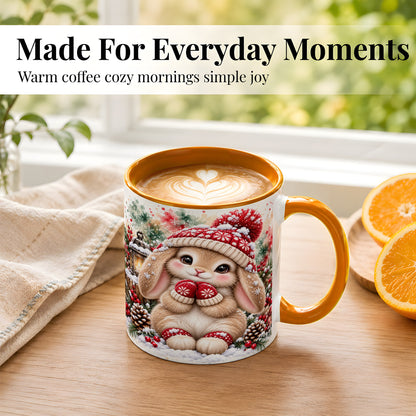 #pl[11oz|Orange] Christmas Bunny Coffee Mug, Winter Rabbit Mug, Ceramic Cup