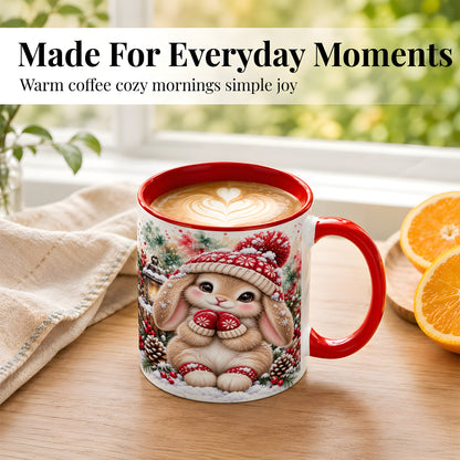 #pl[11oz|Red] Christmas Bunny Coffee Mug, Winter Rabbit Mug, Ceramic Cup