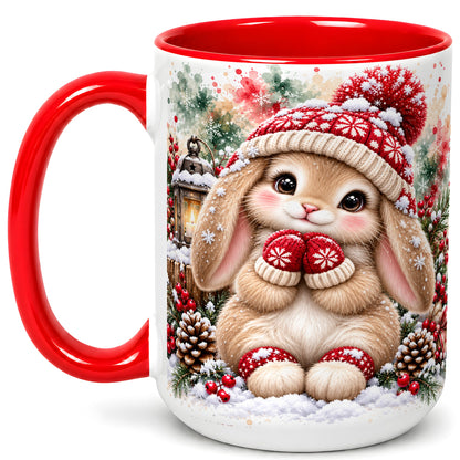 #pl[15oz|Red] Christmas Bunny Coffee Mug, Winter Rabbit Mug, Ceramic Cup