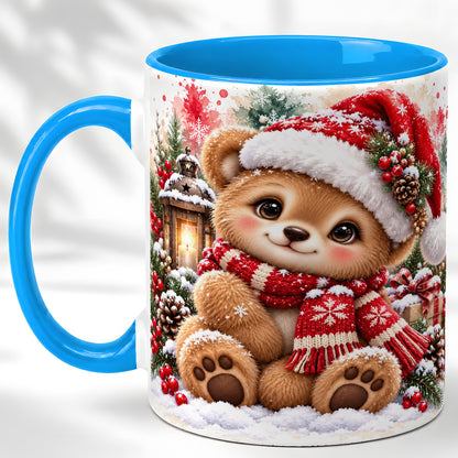 #pl[11oz|Blue] Christmas Teddy Bear Coffee Mug, Santa Bear Mug, Ceramic Cup
