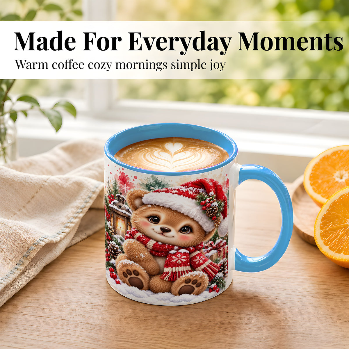 #pl[11oz|Blue] Christmas Teddy Bear Coffee Mug, Santa Bear Mug, Ceramic Cup