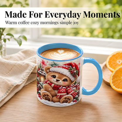 #pl[11oz|Blue] Christmas Teddy Bear Coffee Mug, Santa Bear Mug, Ceramic Cup