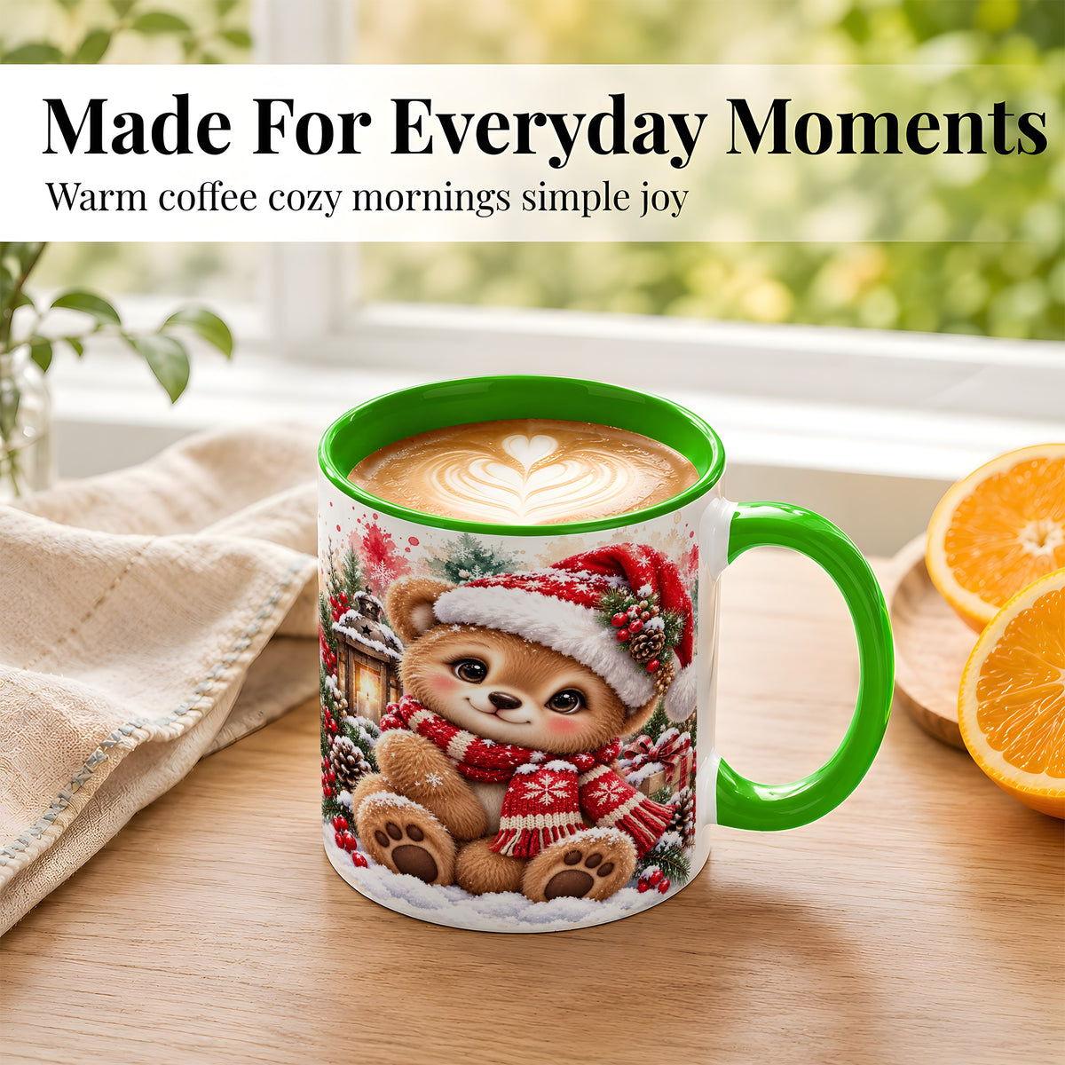 #pl[11oz|Green] Christmas Teddy Bear Coffee Mug, Santa Bear Mug, Ceramic Cup