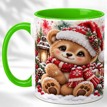 #pl[11oz|Green] Christmas Teddy Bear Coffee Mug, Santa Bear Mug, Ceramic Cup