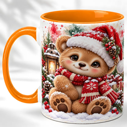 #pl[11oz|Orange] Christmas Teddy Bear Coffee Mug, Santa Bear Mug, Ceramic Cup