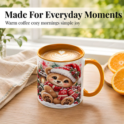 #pl[11oz|Orange] Christmas Teddy Bear Coffee Mug, Santa Bear Mug, Ceramic Cup