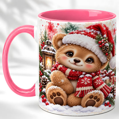 #pl[11oz|Pink] Christmas Teddy Bear Coffee Mug, Santa Bear Mug, Ceramic Cup