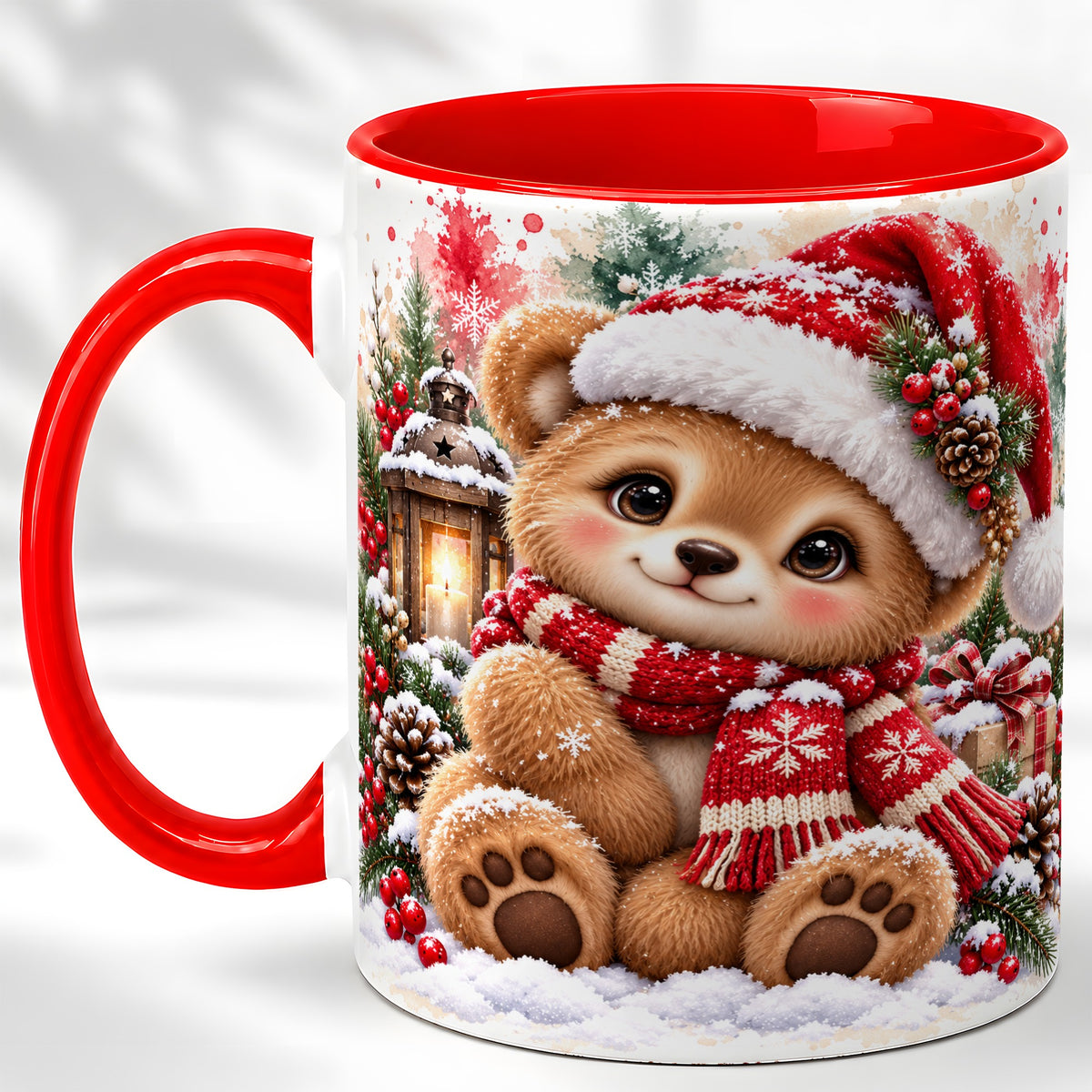 Christmas Teddy Bear Coffee Mug, Santa Bear Mug, Ceramic Cup