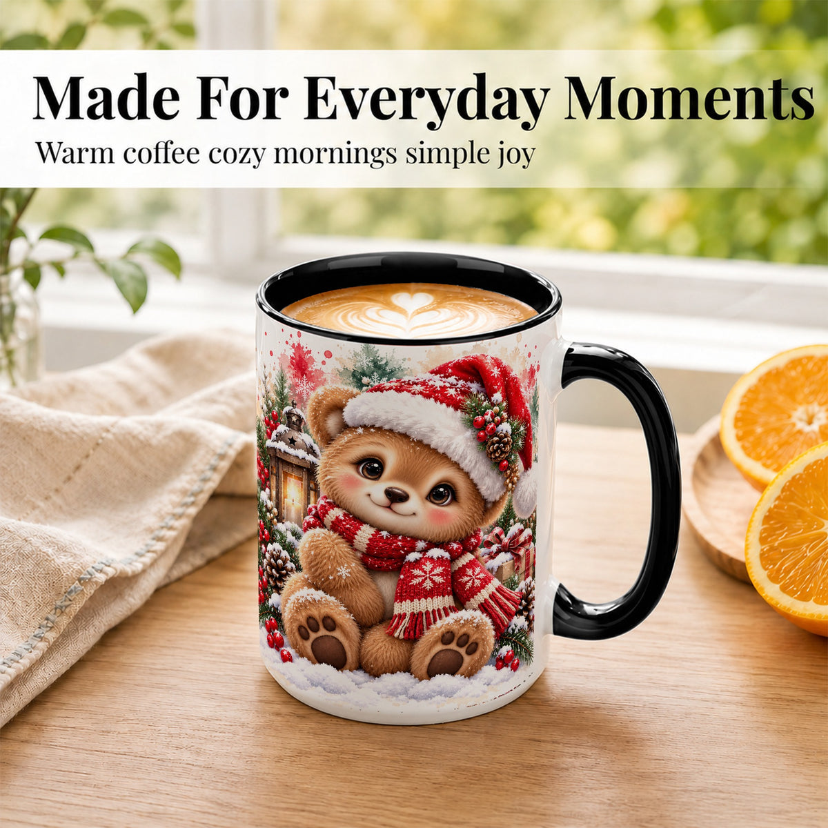 #pl[15oz|Black] Christmas Teddy Bear Coffee Mug, Santa Bear Mug, Ceramic Cup