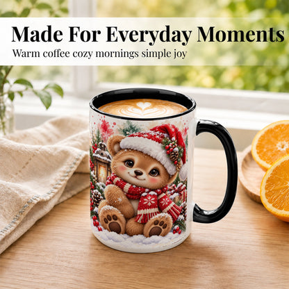 #pl[15oz|Black] Christmas Teddy Bear Coffee Mug, Santa Bear Mug, Ceramic Cup