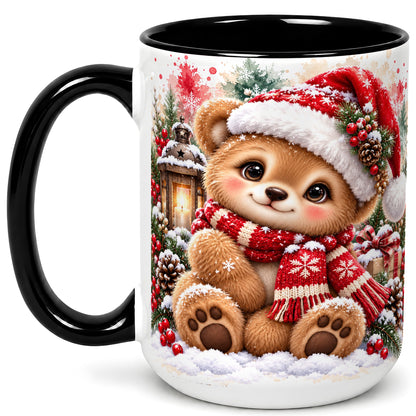 #pl[15oz|Black] Christmas Teddy Bear Coffee Mug, Santa Bear Mug, Ceramic Cup
