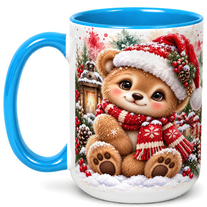 #pl[15oz|Blue] Christmas Teddy Bear Coffee Mug, Santa Bear Mug, Ceramic Cup