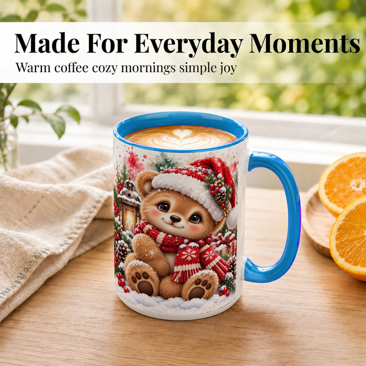 #pl[15oz|Blue] Christmas Teddy Bear Coffee Mug, Santa Bear Mug, Ceramic Cup