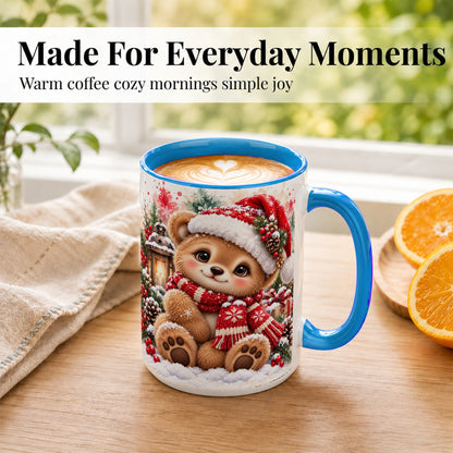 #pl[15oz|Blue] Christmas Teddy Bear Coffee Mug, Santa Bear Mug, Ceramic Cup