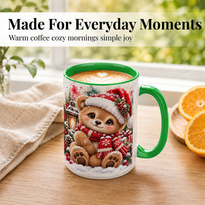 #pl[15oz|Green] Christmas Teddy Bear Coffee Mug, Santa Bear Mug, Ceramic Cup