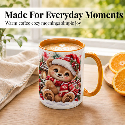 #pl[15oz|Orange] Christmas Teddy Bear Coffee Mug, Santa Bear Mug, Ceramic Cup