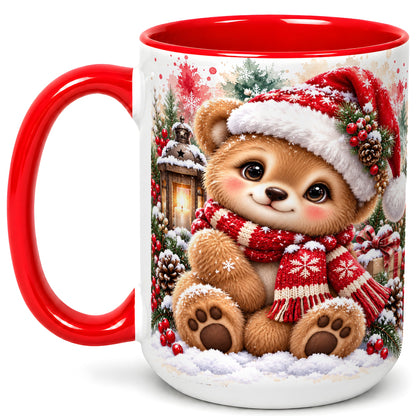 #pl[15oz|Red] Christmas Teddy Bear Coffee Mug, Santa Bear Mug, Ceramic Cup