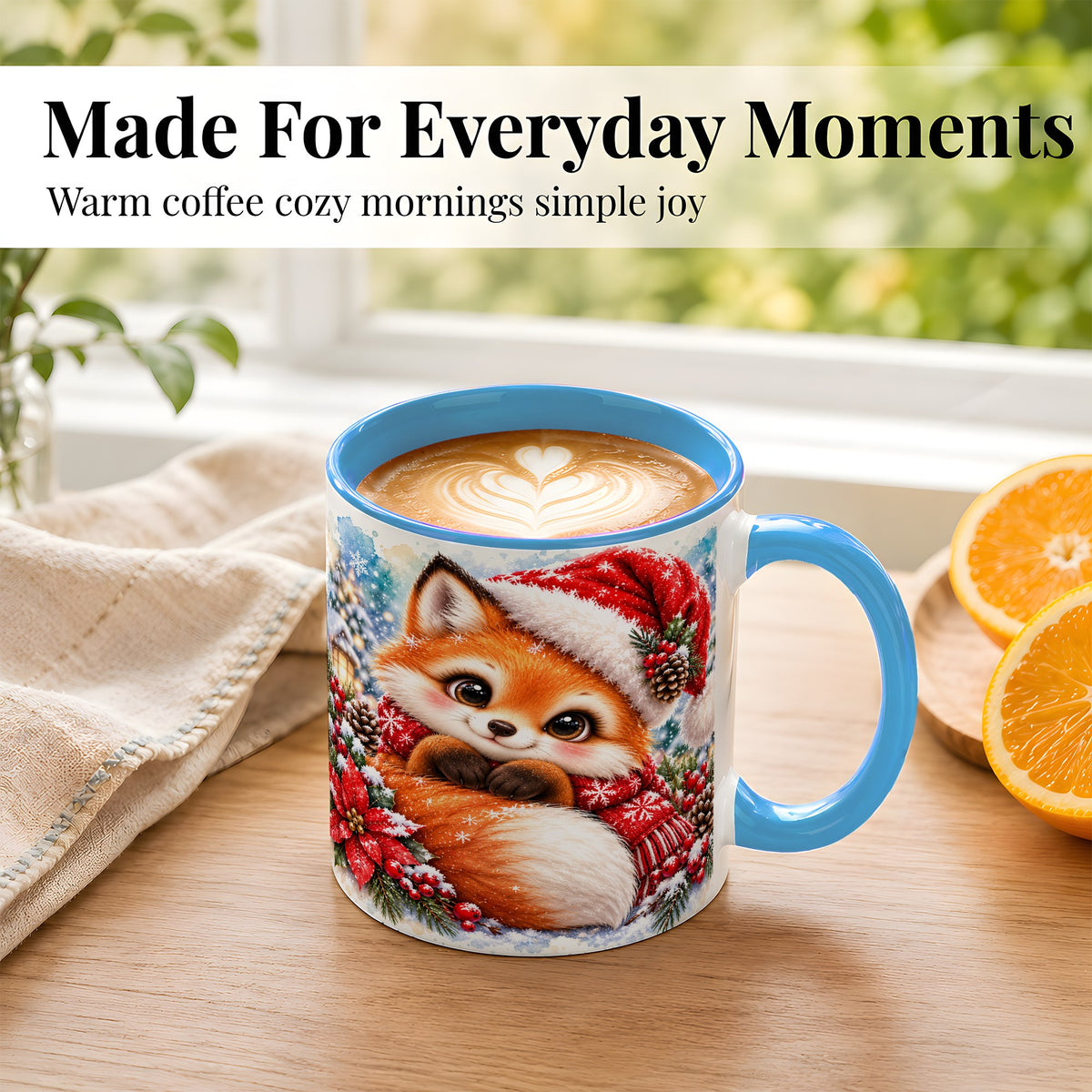 #pl[11oz|Blue] Christmas Fox Coffee Mug, Winter Woodland Fox Mug, Ceramic Cup