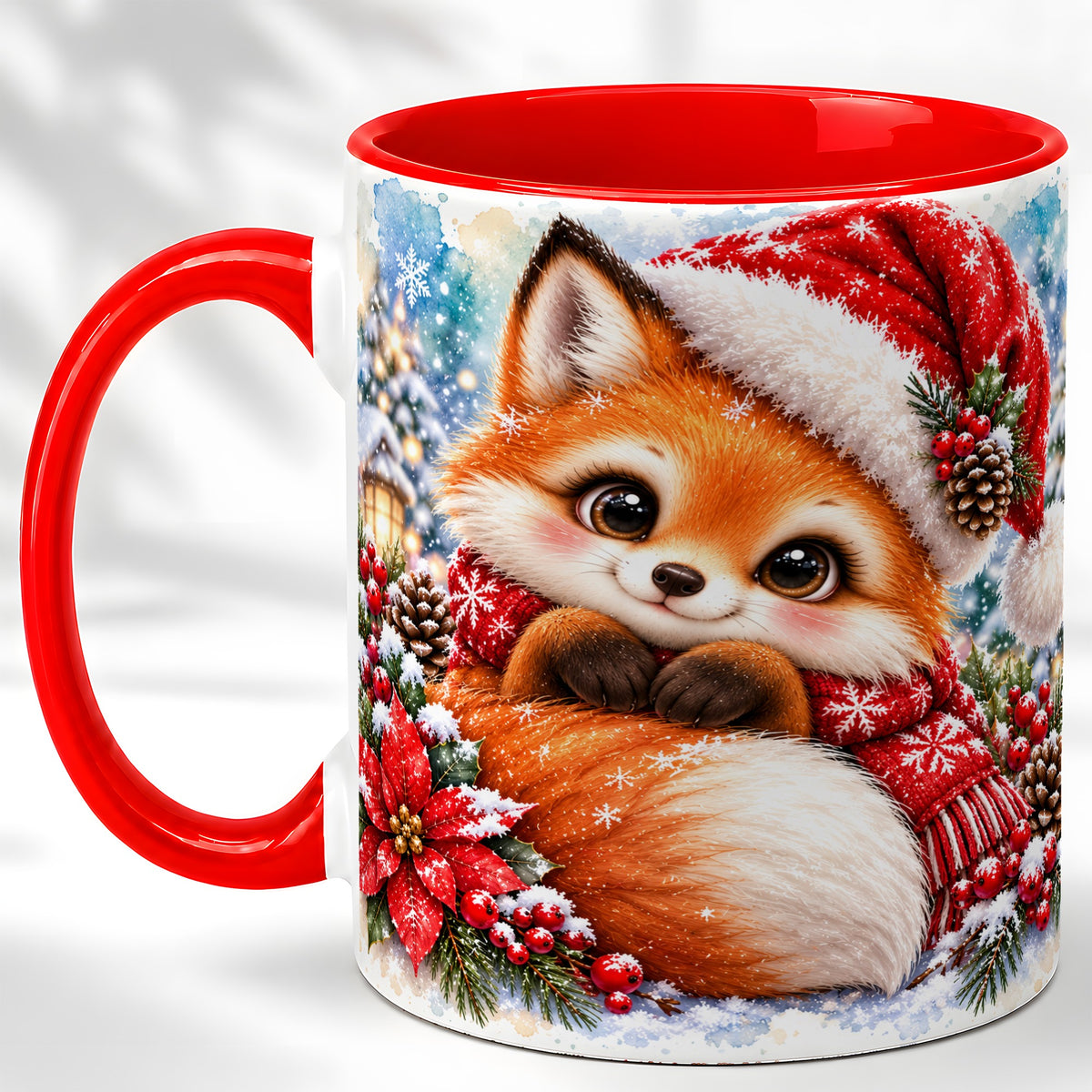 Christmas Fox Coffee Mug, Winter Woodland Fox Mug, Ceramic Cup