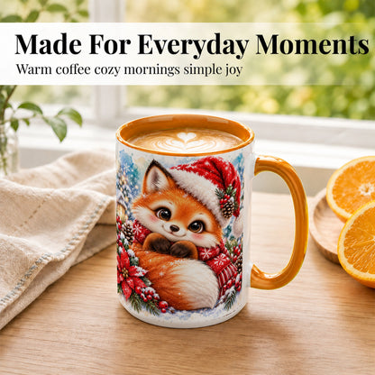 #pl[15oz|Orange] Christmas Fox Coffee Mug, Winter Woodland Fox Mug, Ceramic Cup