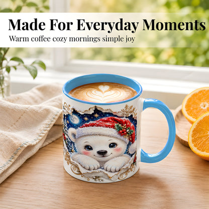 #pl[11oz|Blue] Christmas Polar Bear Coffee Mug, Santa Bear Mug, Ceramic Cup