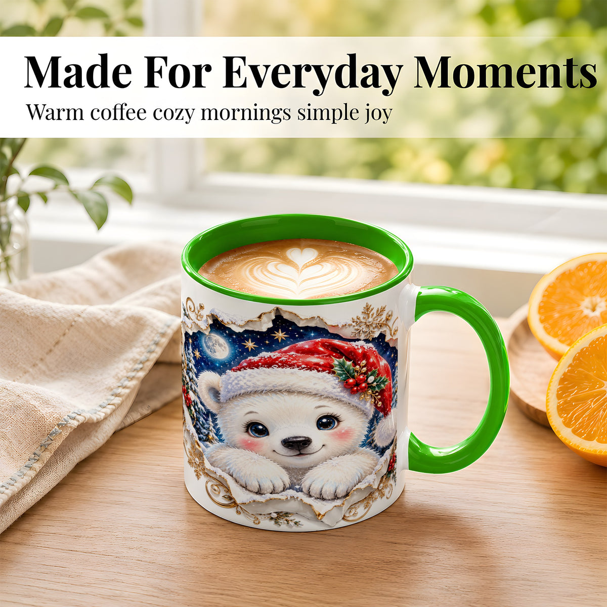 #pl[11oz|Green] Christmas Polar Bear Coffee Mug, Santa Bear Mug, Ceramic Cup