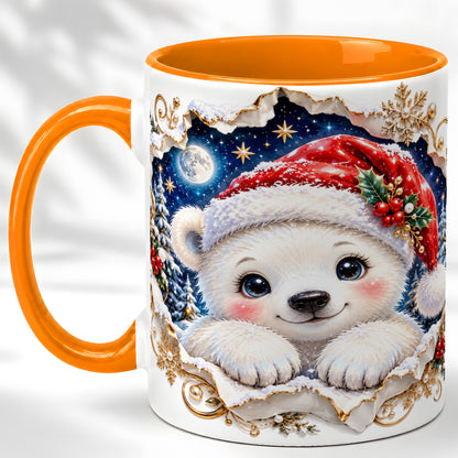 #pl[11oz|Orange] Christmas Polar Bear Coffee Mug, Santa Bear Mug, Ceramic Cup