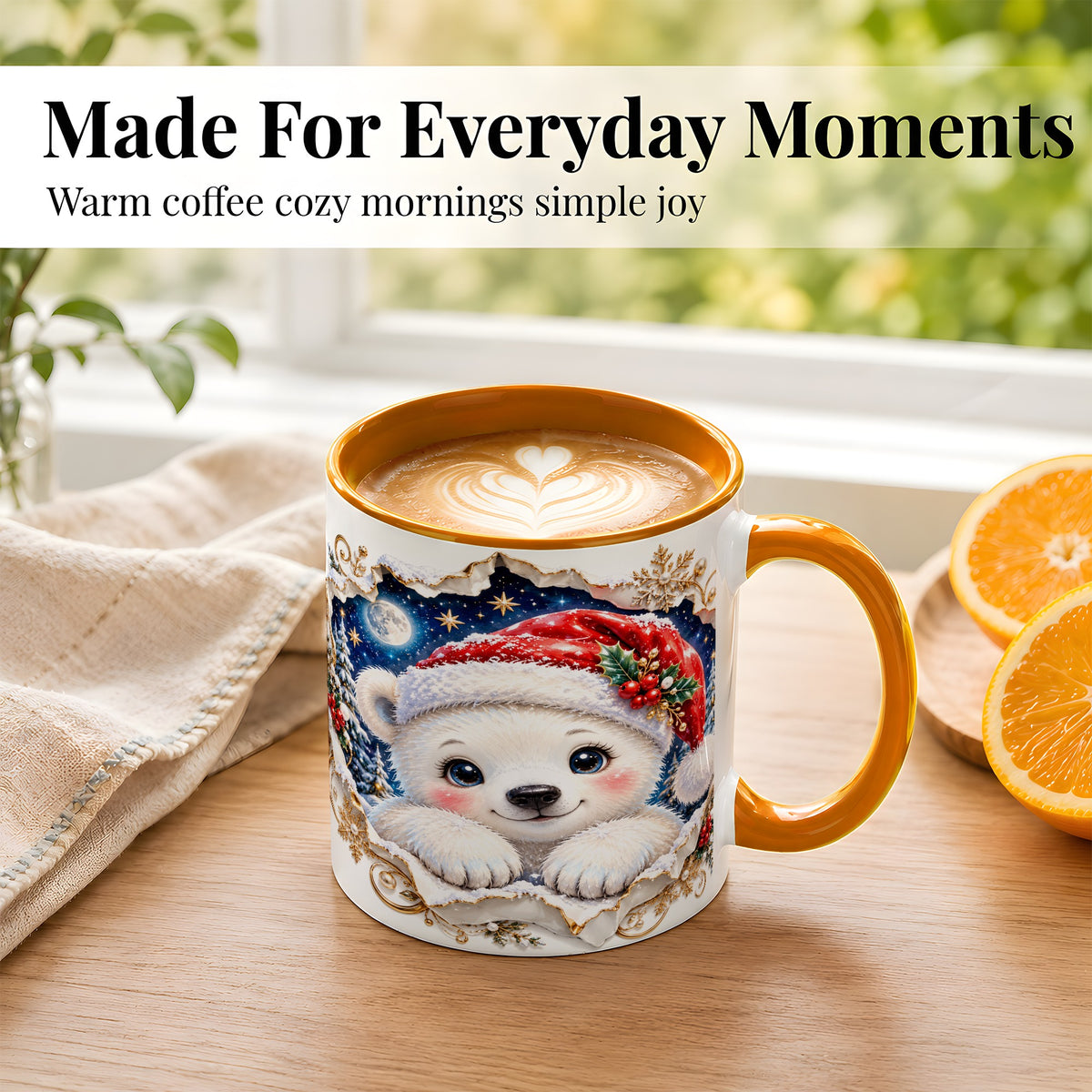 #pl[11oz|Orange] Christmas Polar Bear Coffee Mug, Santa Bear Mug, Ceramic Cup