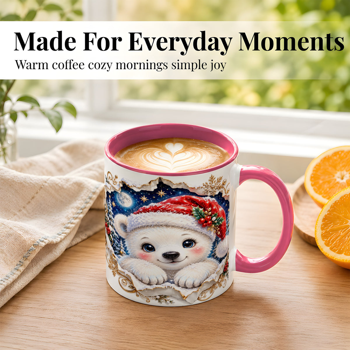 #pl[11oz|Pink] Christmas Polar Bear Coffee Mug, Santa Bear Mug, Ceramic Cup