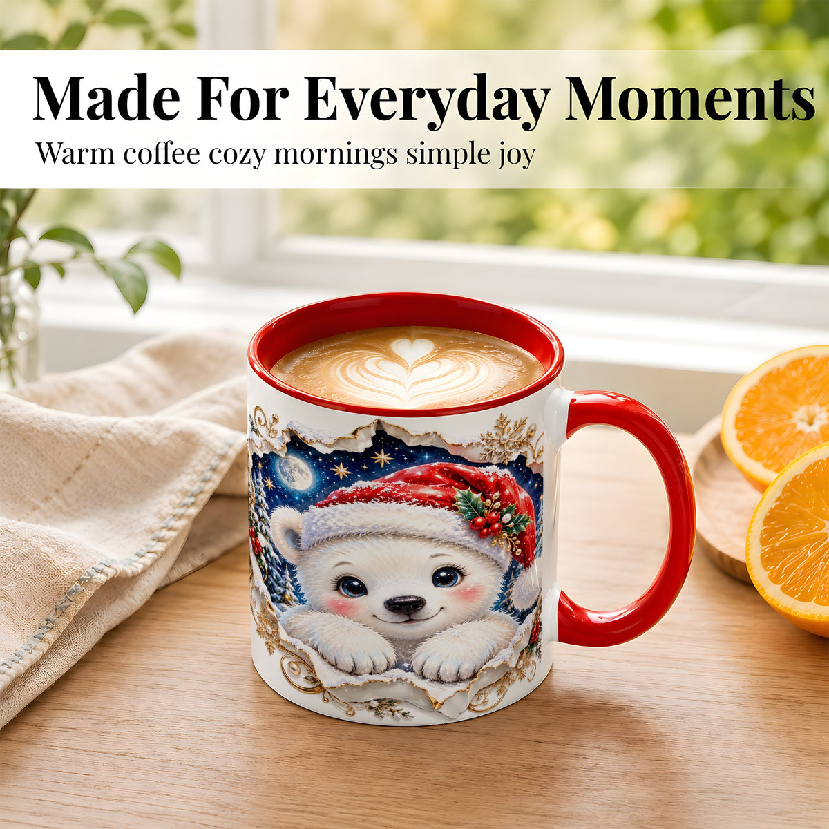 #pl[11oz|Red] Christmas Polar Bear Coffee Mug, Santa Bear Mug, Ceramic Cup