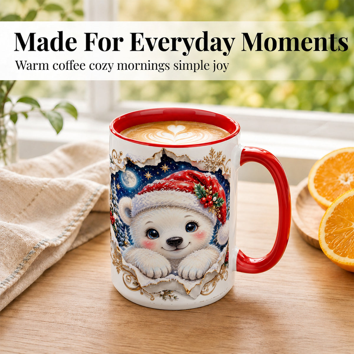 #pl[15oz|Red] Christmas Polar Bear Coffee Mug, Santa Bear Mug, Ceramic Cup