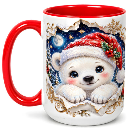 #pl[15oz|Red] Christmas Polar Bear Coffee Mug, Santa Bear Mug, Ceramic Cup