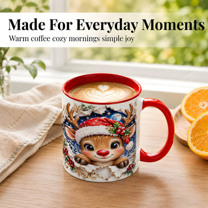 #pl[11oz|Red] Christmas Reindeer Coffee Mug, Baby Deer Mug, Ceramic Cup